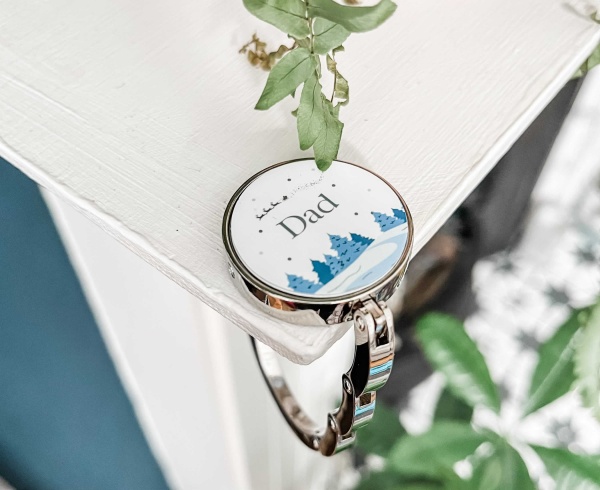 Personalised Blue Snowscape Christmas Stocking Holder Shelf Hanger